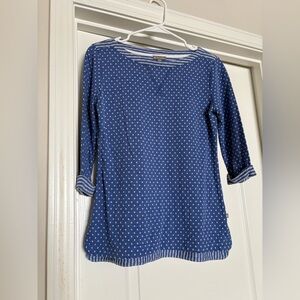 Talbots Blue/White Polka Dot 3/4 Sleeve Top